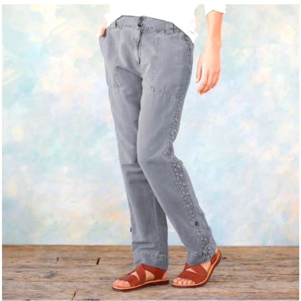 Sundance organia gray lace‎ trim linen blend pants size 16